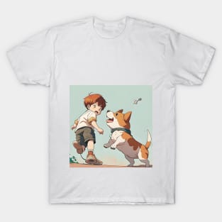 Capture the Joy of Childhood - Adorable Digital Download of a Funny Puppy Playing with a Kid T-Shirt